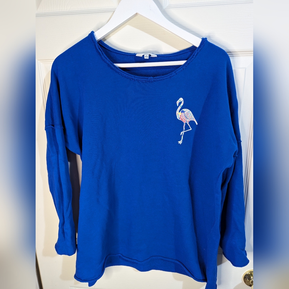 Crown & Ivy blue knit top with flamingos size 1X - Picture 1 of 8